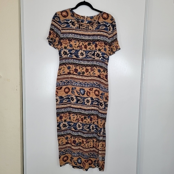 Vtg John Roberts 90s‎ Florla Multicolored Maxi Dress Size 8 Beaded - Picture 1 of 12